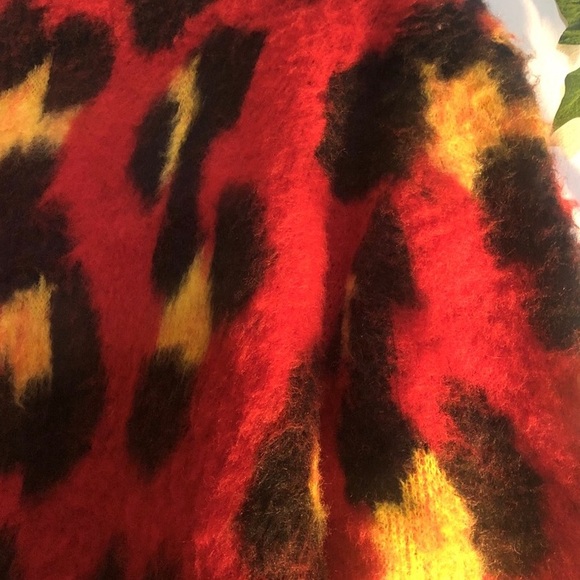 NWOT Urban Outfitters Wool Brushed Red, Multi Leopard Fuzzy Sweater, New - Picture 6 of 11